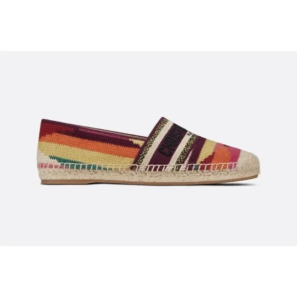 Dior Granville Patchwork Cotton Logo Embroidered Multicolor Espadrille Flat 42 - Picture 3 of 12